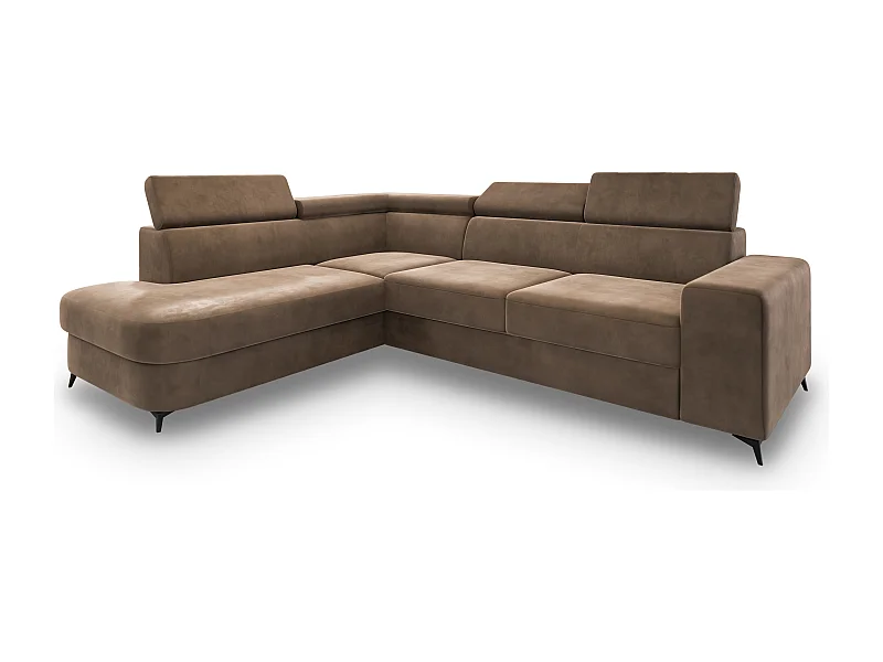 Hoekbank ALVORO van fluweel met slaapfunctie Beige