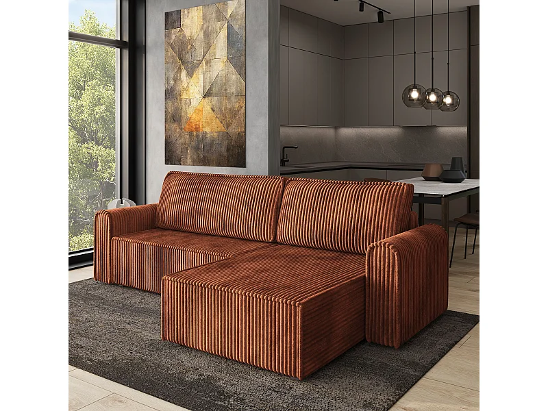 Hoekbank VALTINO van fluweel met slaapfunctie Braun