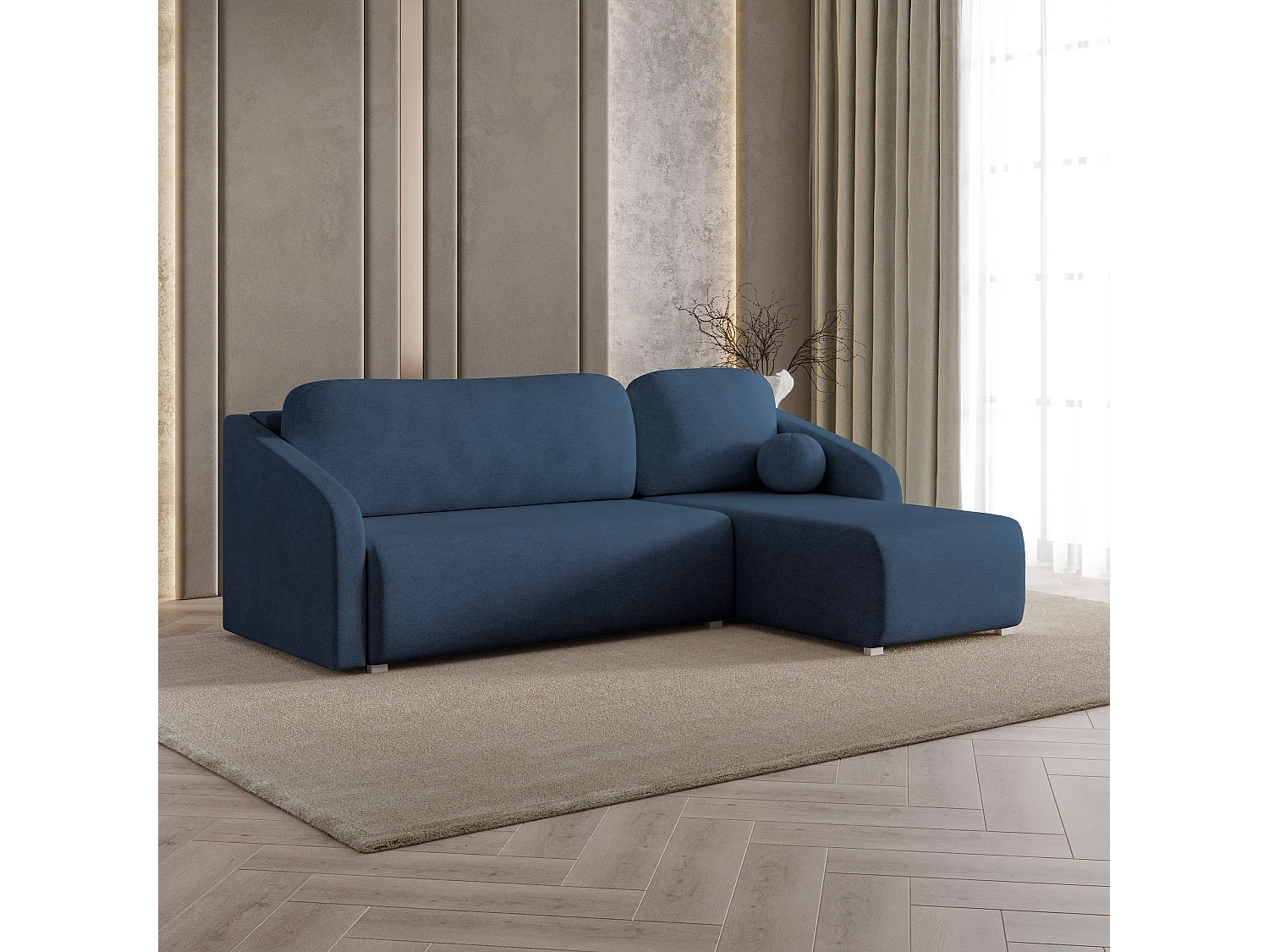 Hoekbank MARELLO van fluweel met slaapfunctie Blau