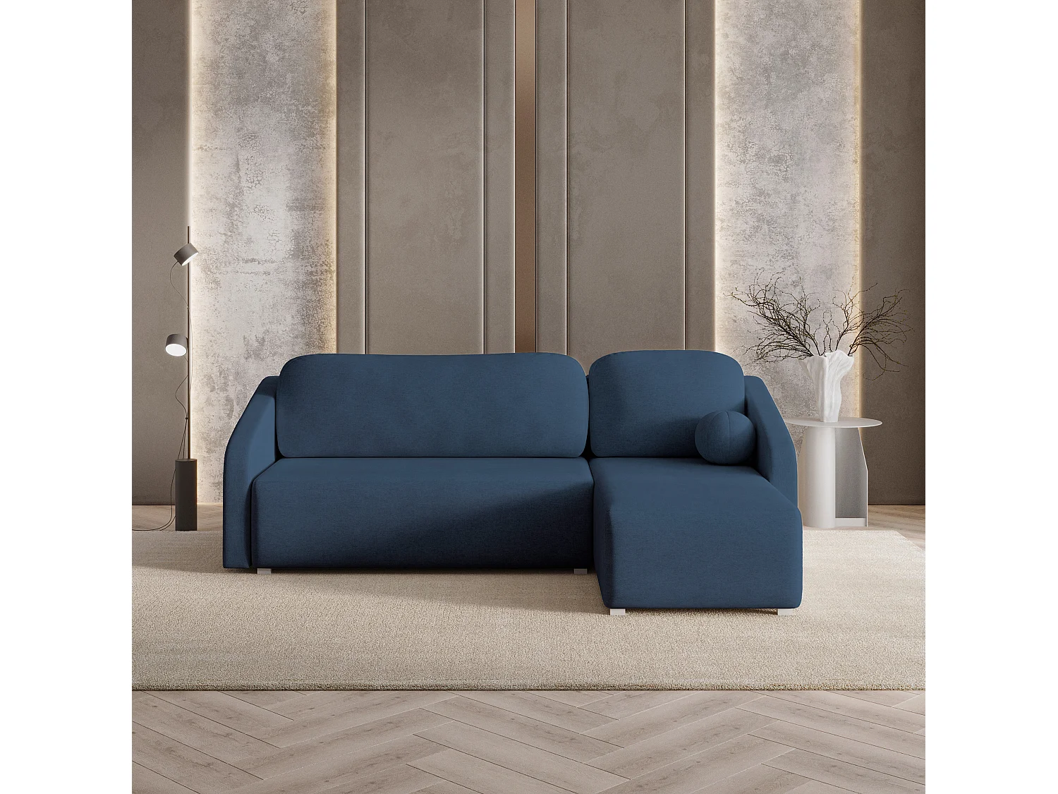 Hoekbank MARELLO van fluweel met slaapfunctie Blau