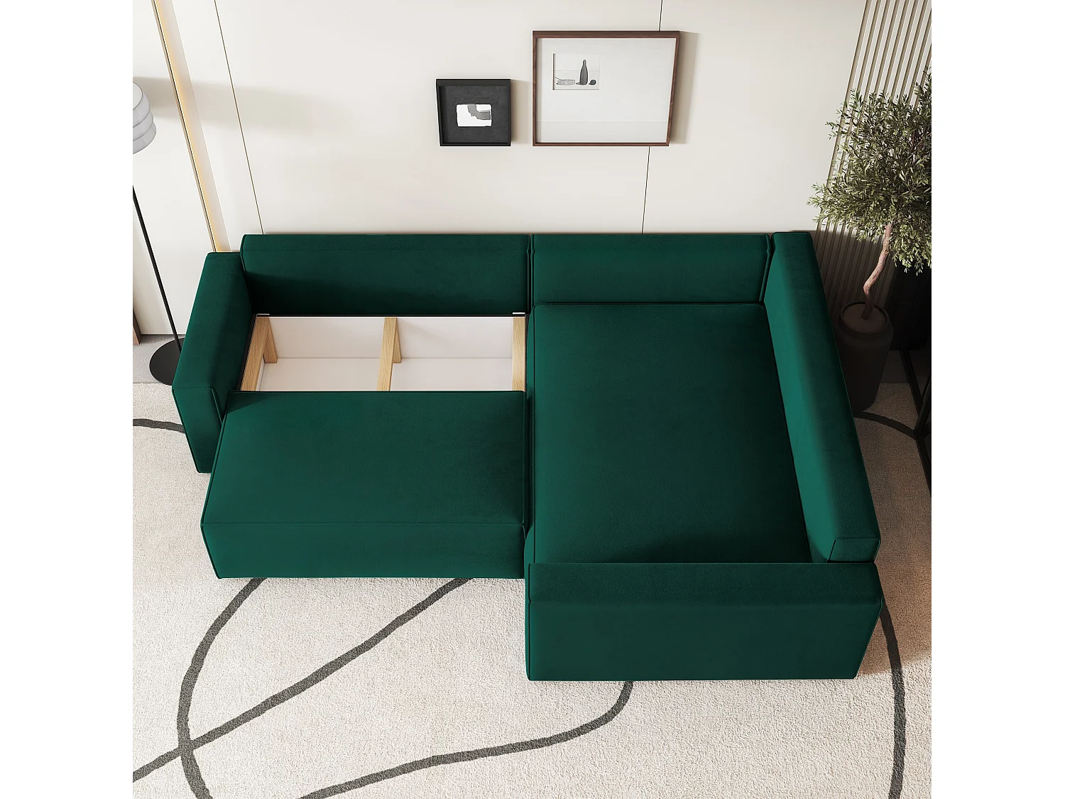 Hoekbank ERONIS van fluweel met slaapfunctie Grün