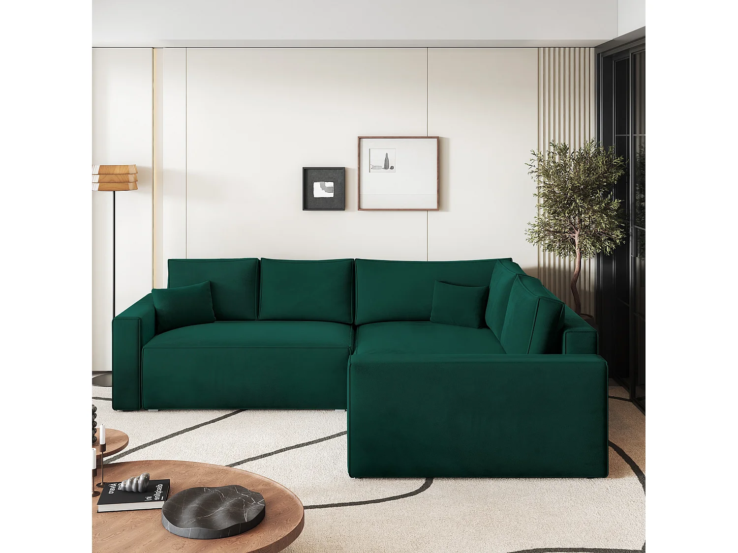 Canapé D'angle Eronis Vert Sapin En Velours Avec Fonction De Couchage