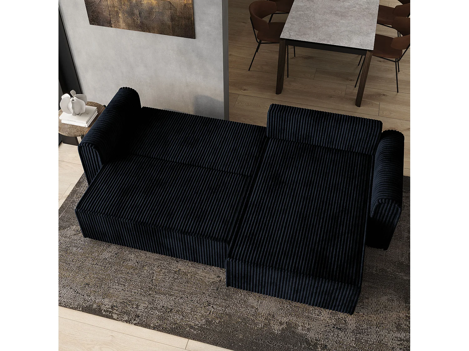 Hoekbank VALTINO van fluweel met slaapfunctie Schwarz