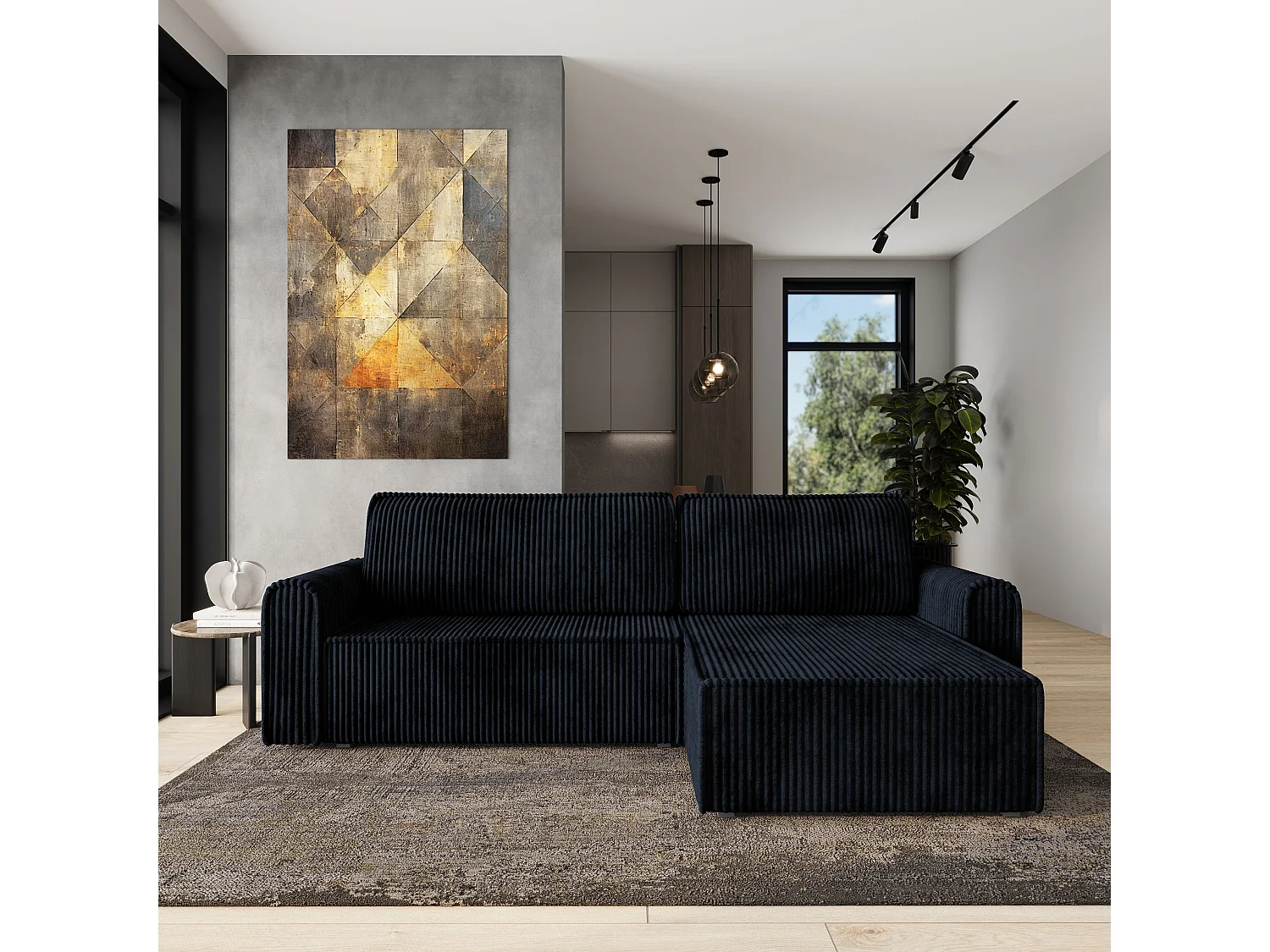Hoekbank VALTINO van fluweel met slaapfunctie Schwarz
