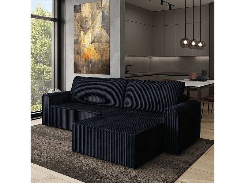 Hoekbank VALTINO van fluweel met slaapfunctie Schwarz