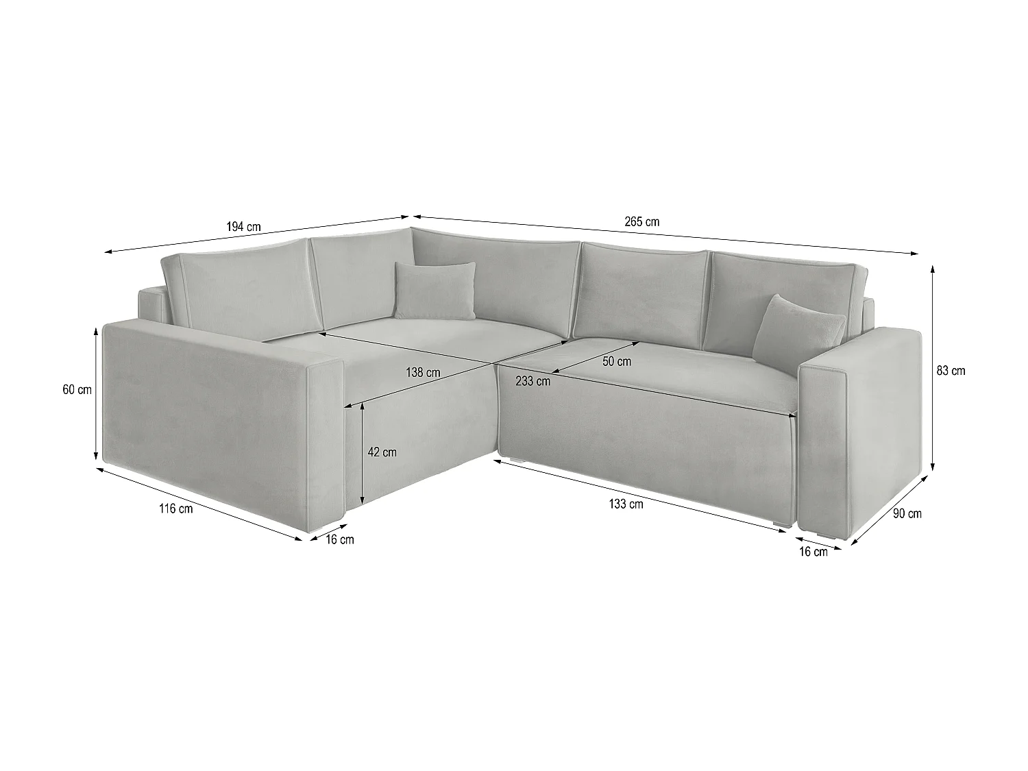 Canapé D'angle Eronis Gris En Velours Avec Fonction De Couchage