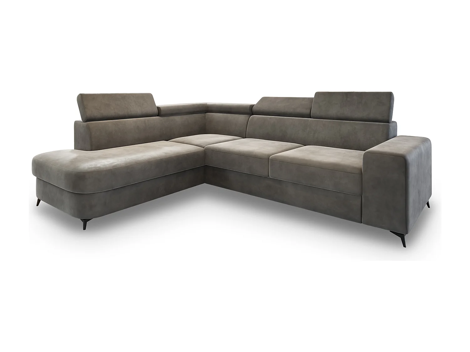 Hoekbank ALVORO van fluweel met slaapfunctie Grau