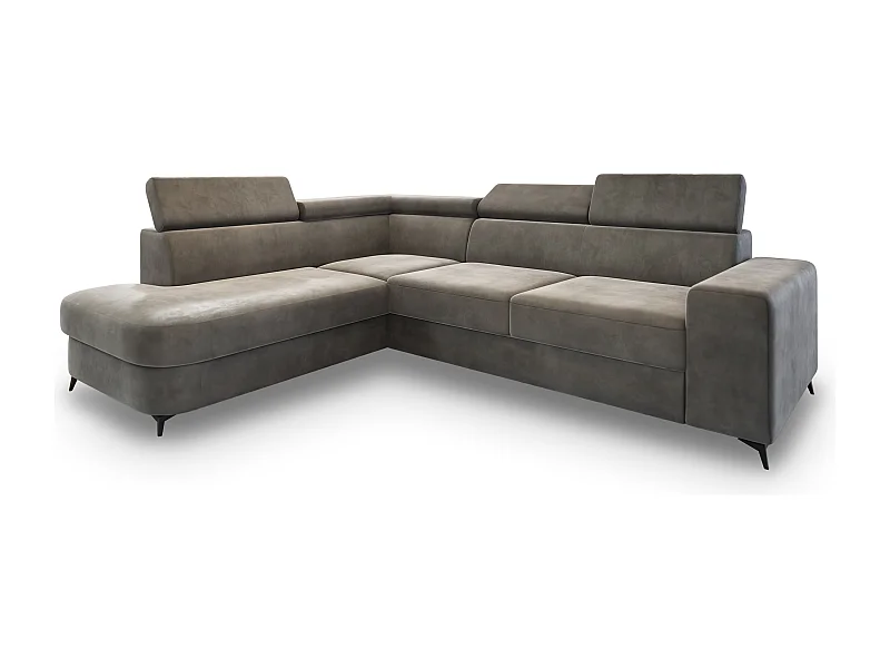 Hoekbank ALVORO van fluweel met slaapfunctie Grau