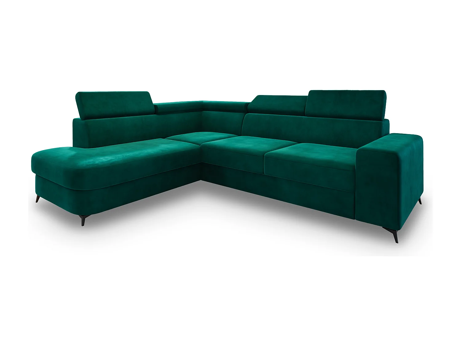 Hoekbank ALVORO van fluweel met slaapfunctie Grün