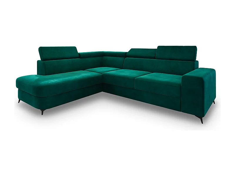 Hoekbank ALVORO van fluweel met slaapfunctie Grün