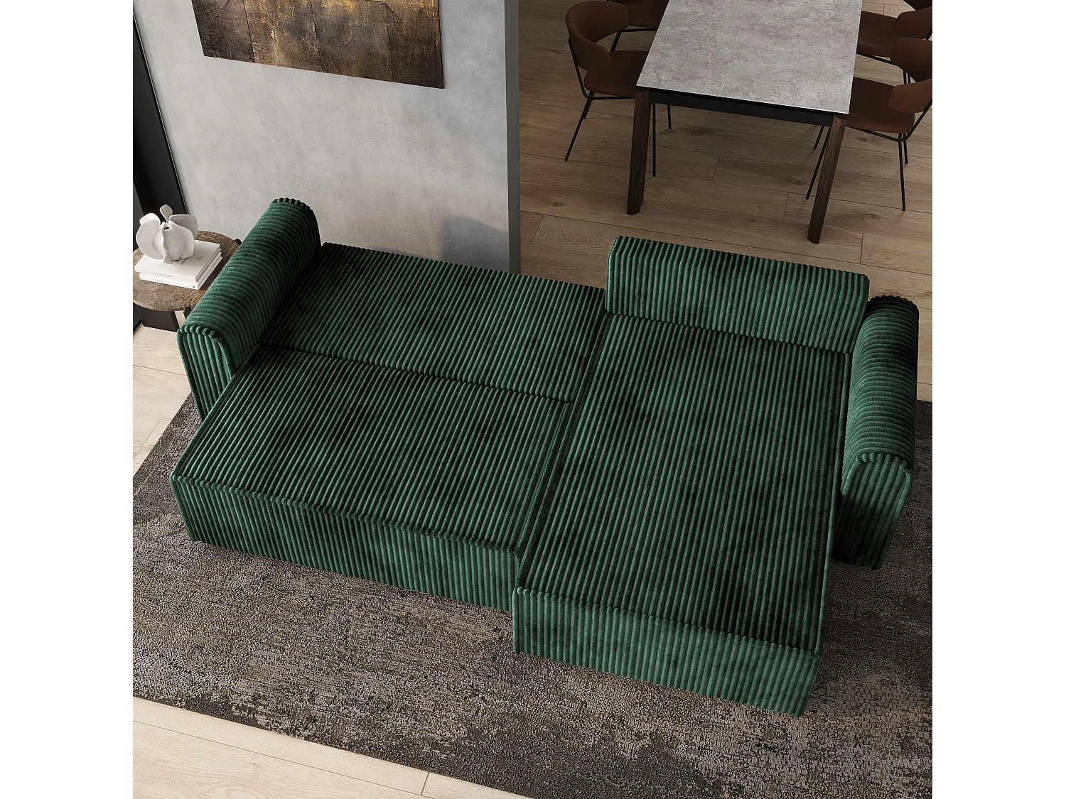 Hoekbank VALTINO van fluweel met slaapfunctie Grün