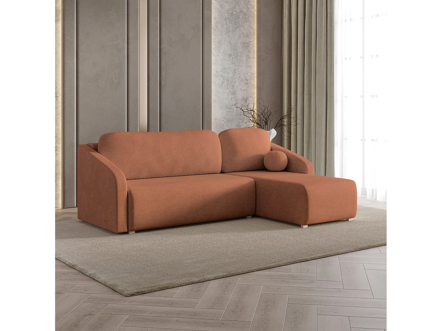 Hoekbank MARELLO van fluweel met slaapfunctie Orange