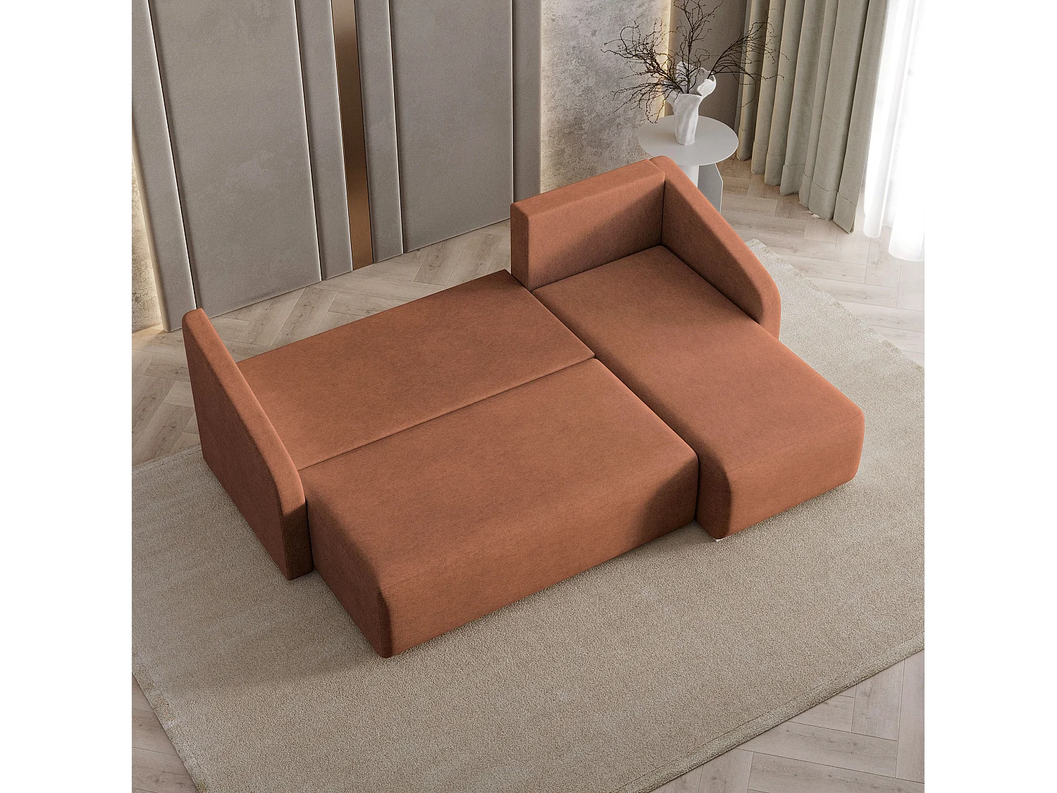 Hoekbank MARELLO van fluweel met slaapfunctie Orange