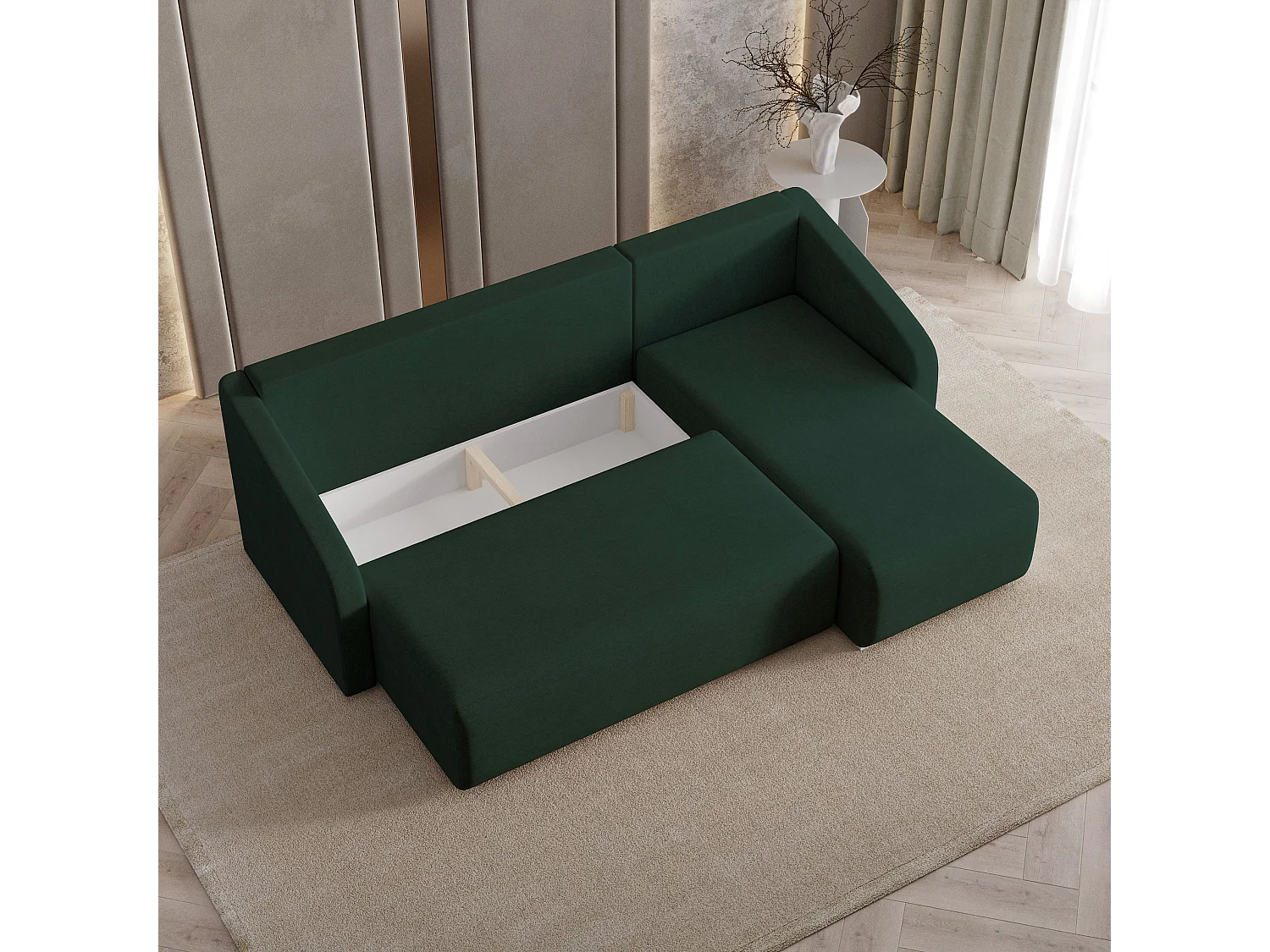 Hoekbank MARELLO van fluweel met slaapfunctie Grün