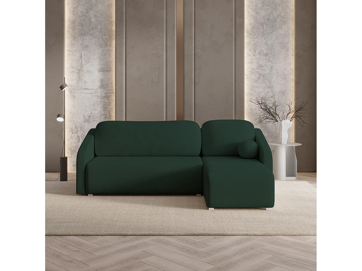 Hoekbank MARELLO van fluweel met slaapfunctie Grün