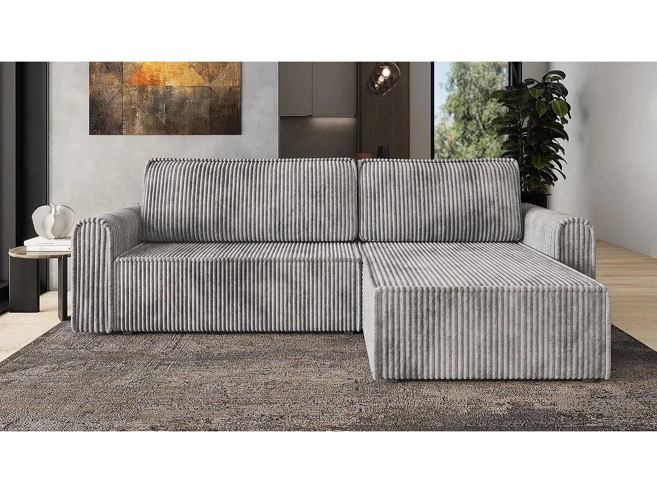 Hoekbank VALTINO van fluweel met slaapfunctie Blau