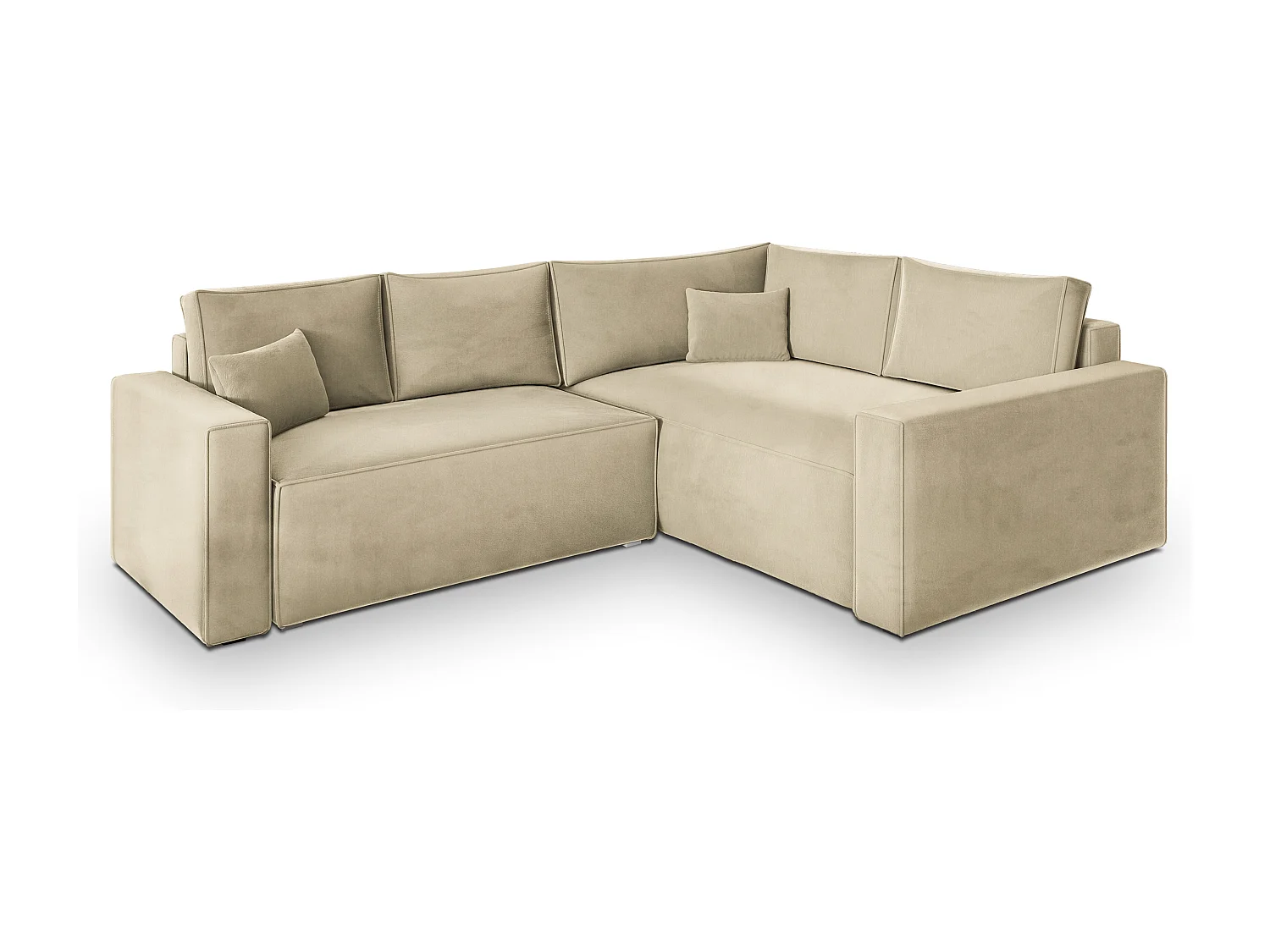 Canapé D'angle Eronis Crème En Velours Avec Fonction De Couchage