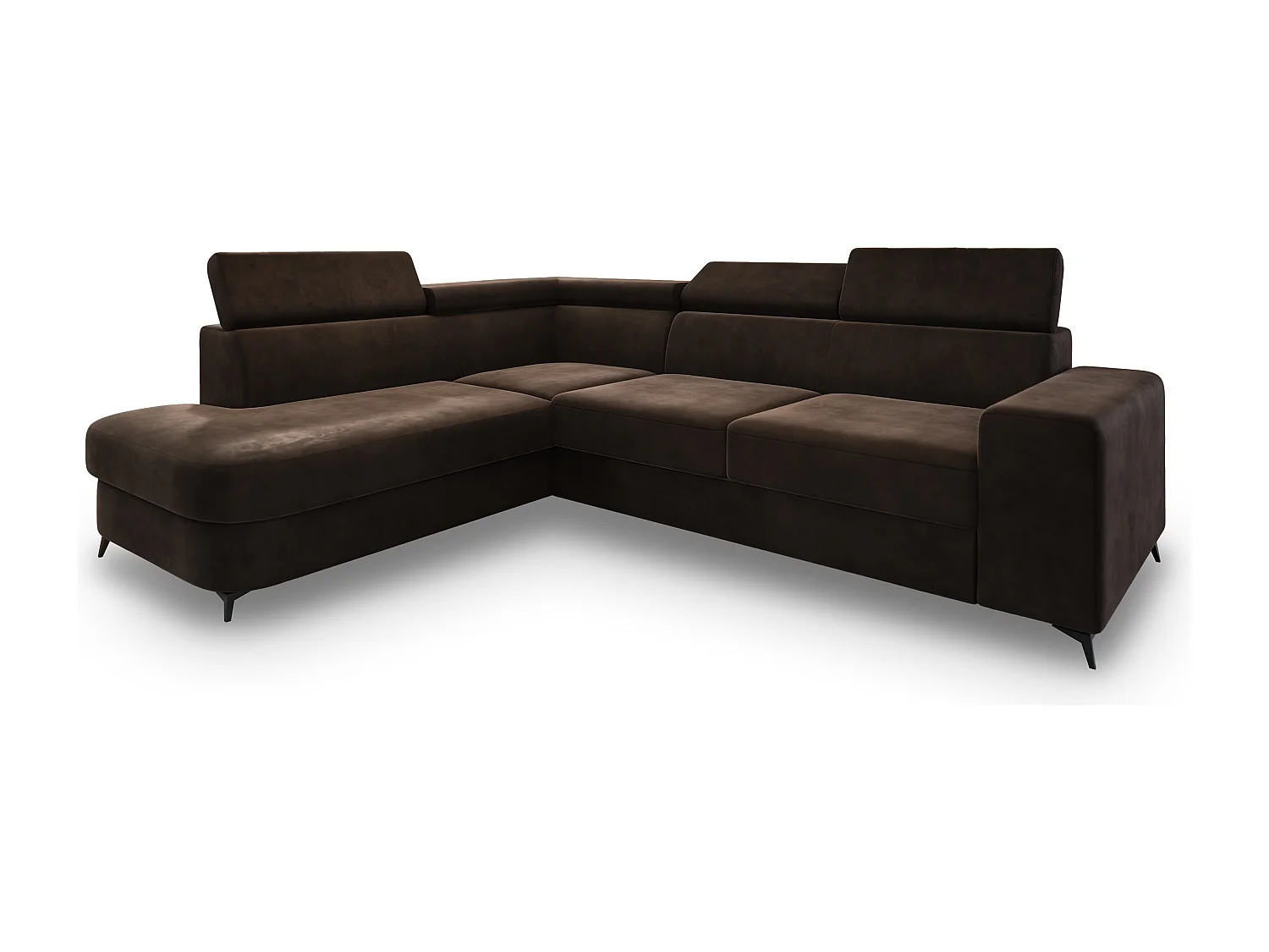 Hoekbank ALVORO van fluweel met slaapfunctie Braun