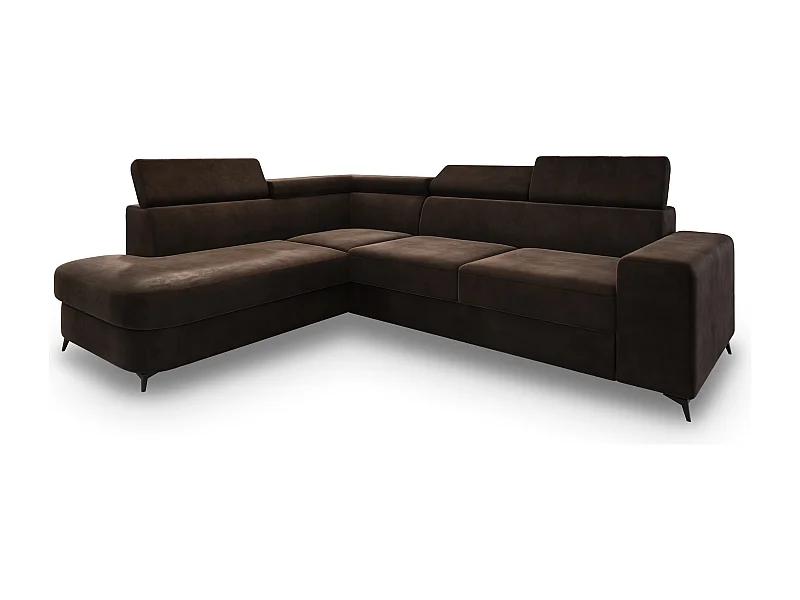 Hoekbank ALVORO van fluweel met slaapfunctie Braun