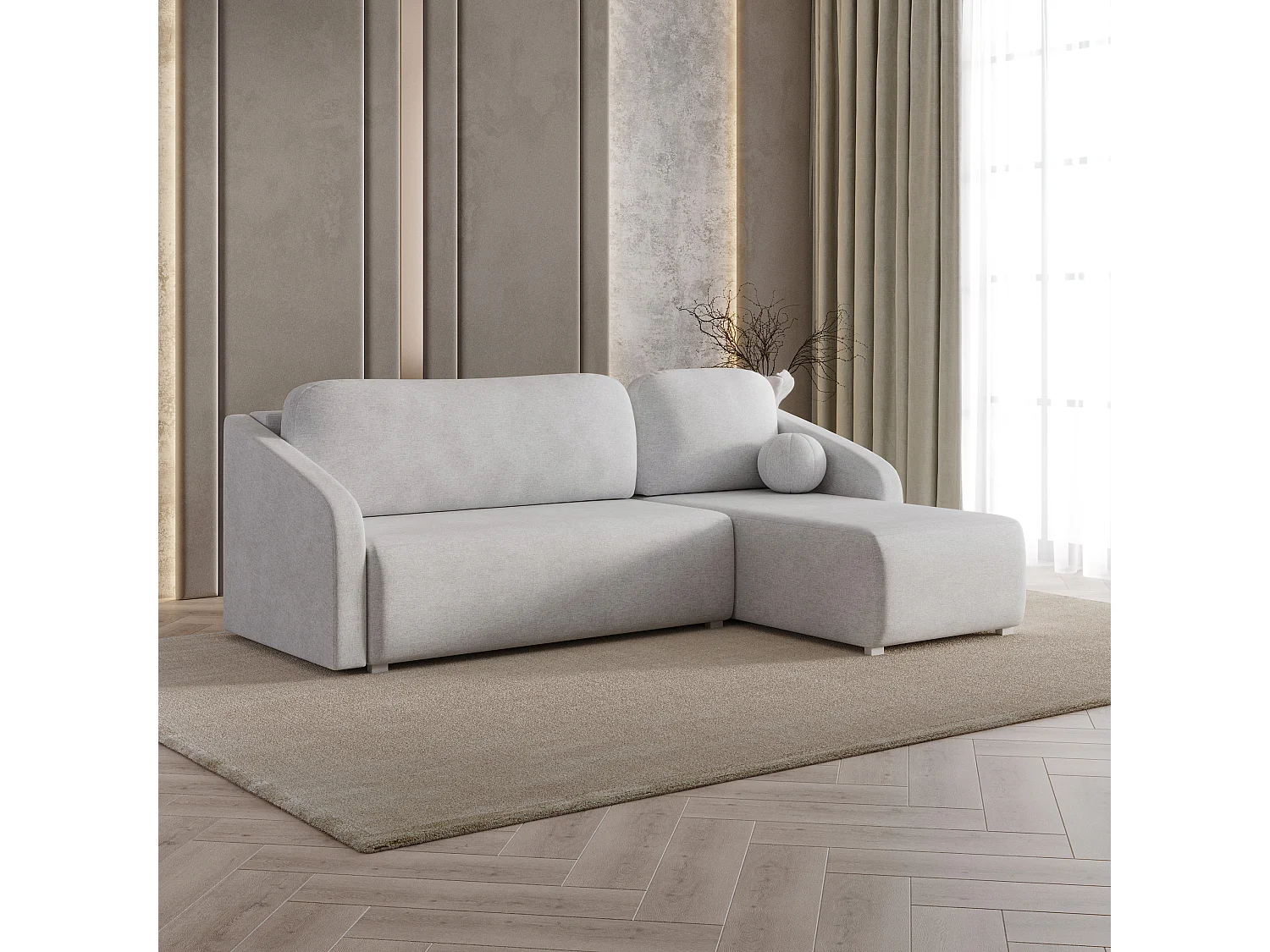 Hoekbank MARELLO van fluweel met slaapfunctie Hellgrau