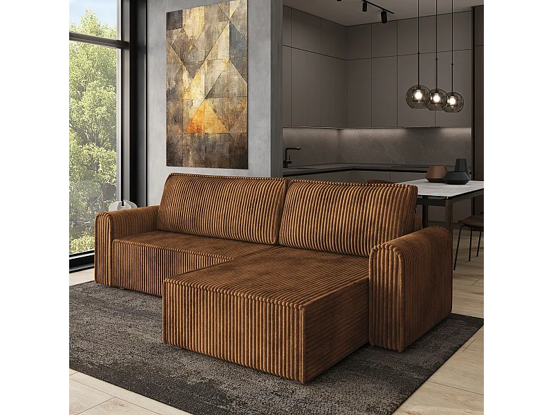 Hoekbank VALTINO van fluweel met slaapfunctie Orange