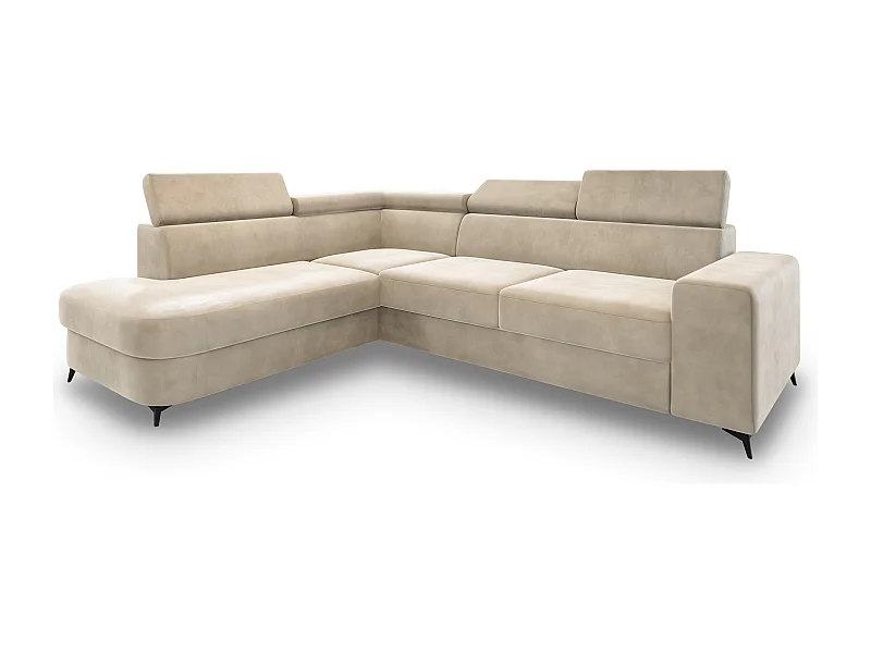 Hoekbank ALVORO van fluweel met slaapfunctie Creme