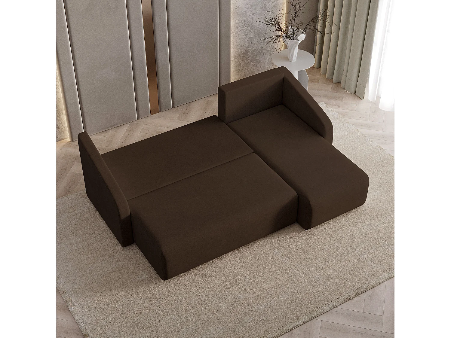 Hoekbank MARELLO van fluweel met slaapfunctie Braun
