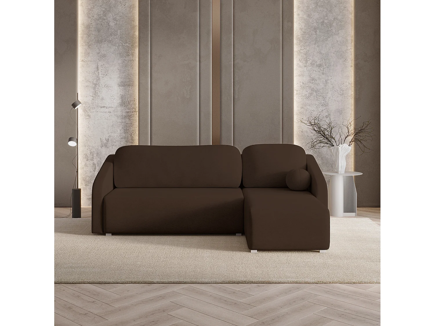 Hoekbank MARELLO van fluweel met slaapfunctie Braun