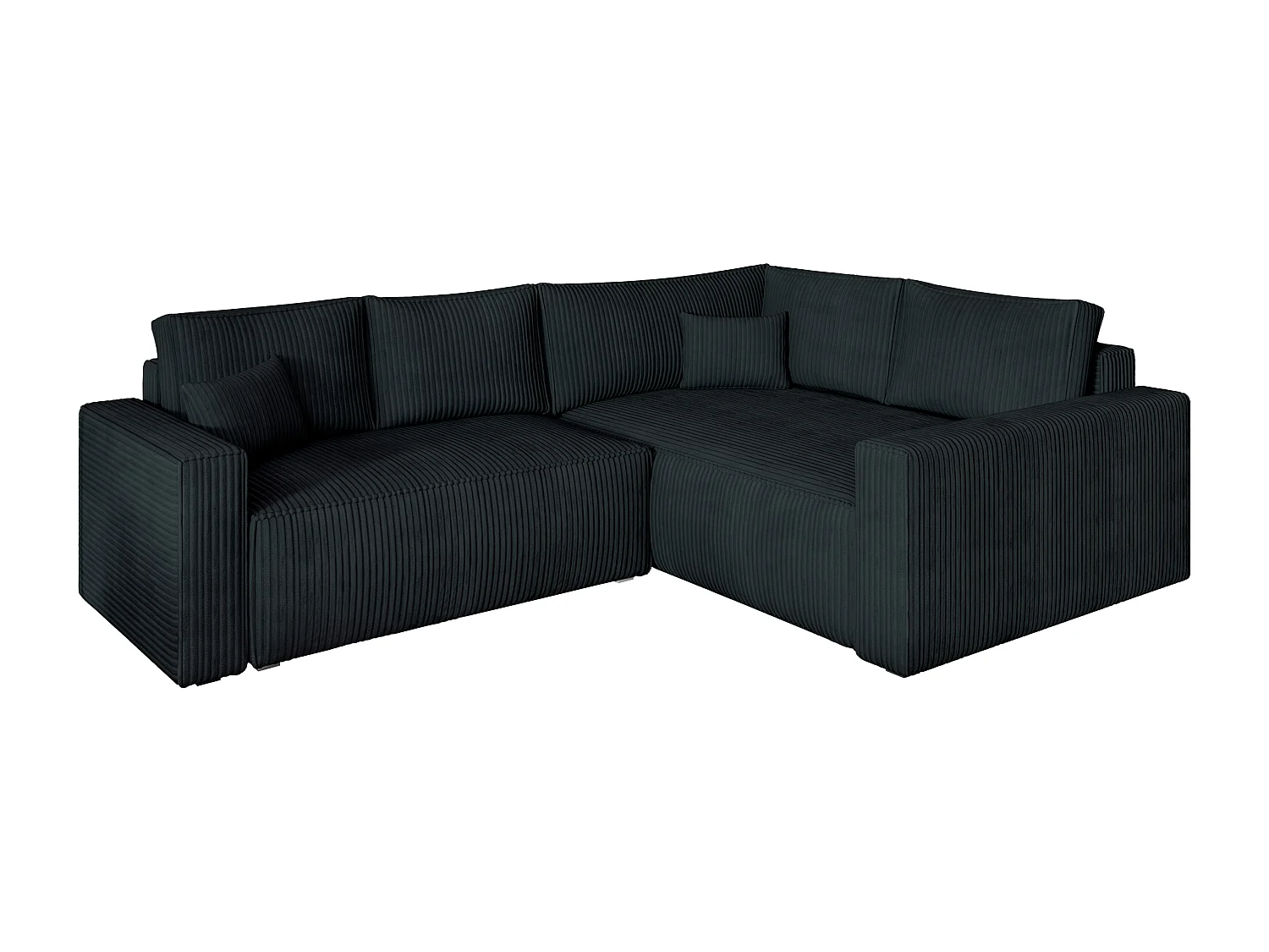 Canapé D'angle Eronis Noir En Velours Côtelé Avec Fonction De Couchage