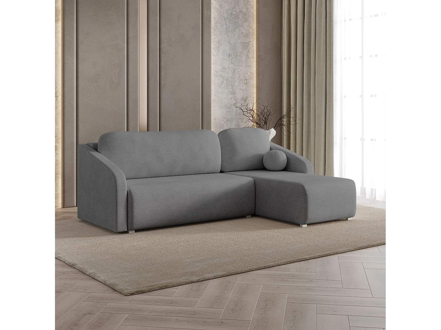 Hoekbank MARELLO van fluweel met slaapfunctie Grau