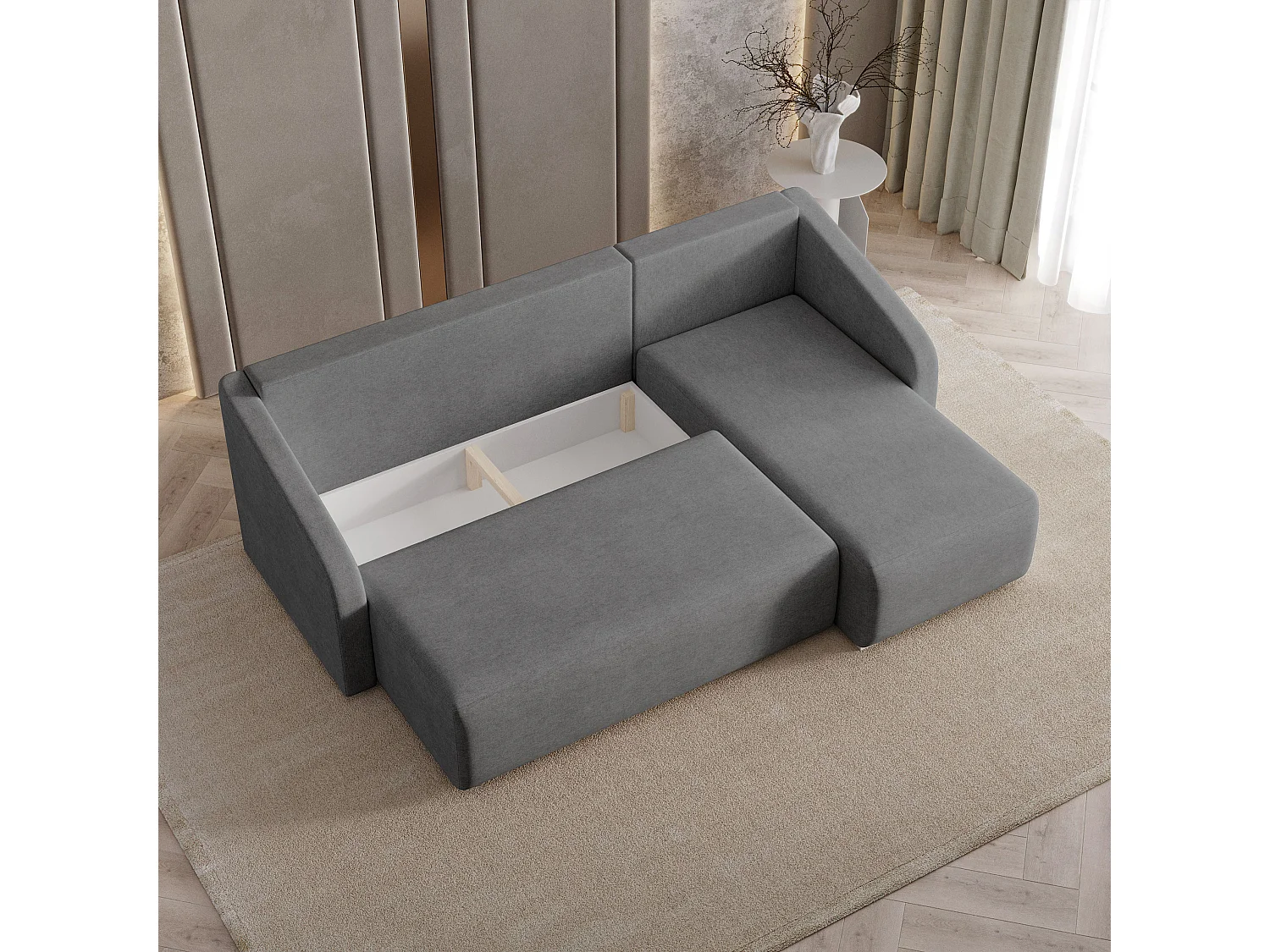 Hoekbank MARELLO van fluweel met slaapfunctie Grau