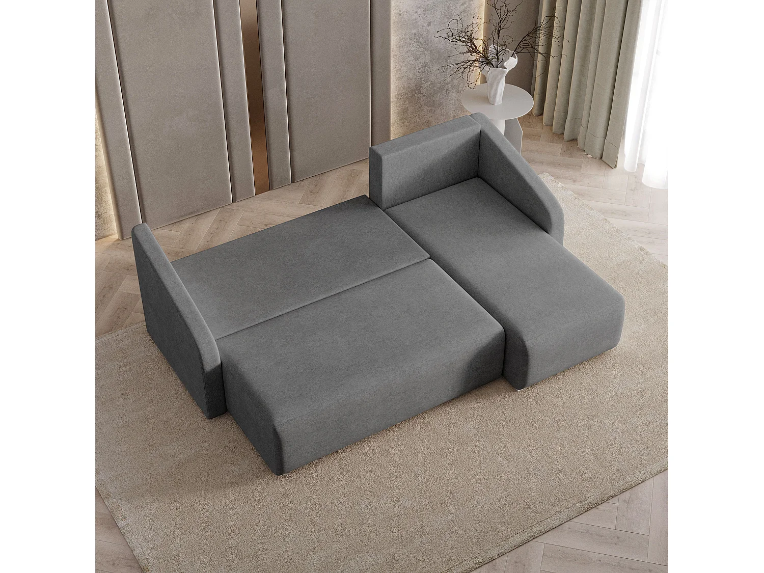 Hoekbank MARELLO van fluweel met slaapfunctie Grau