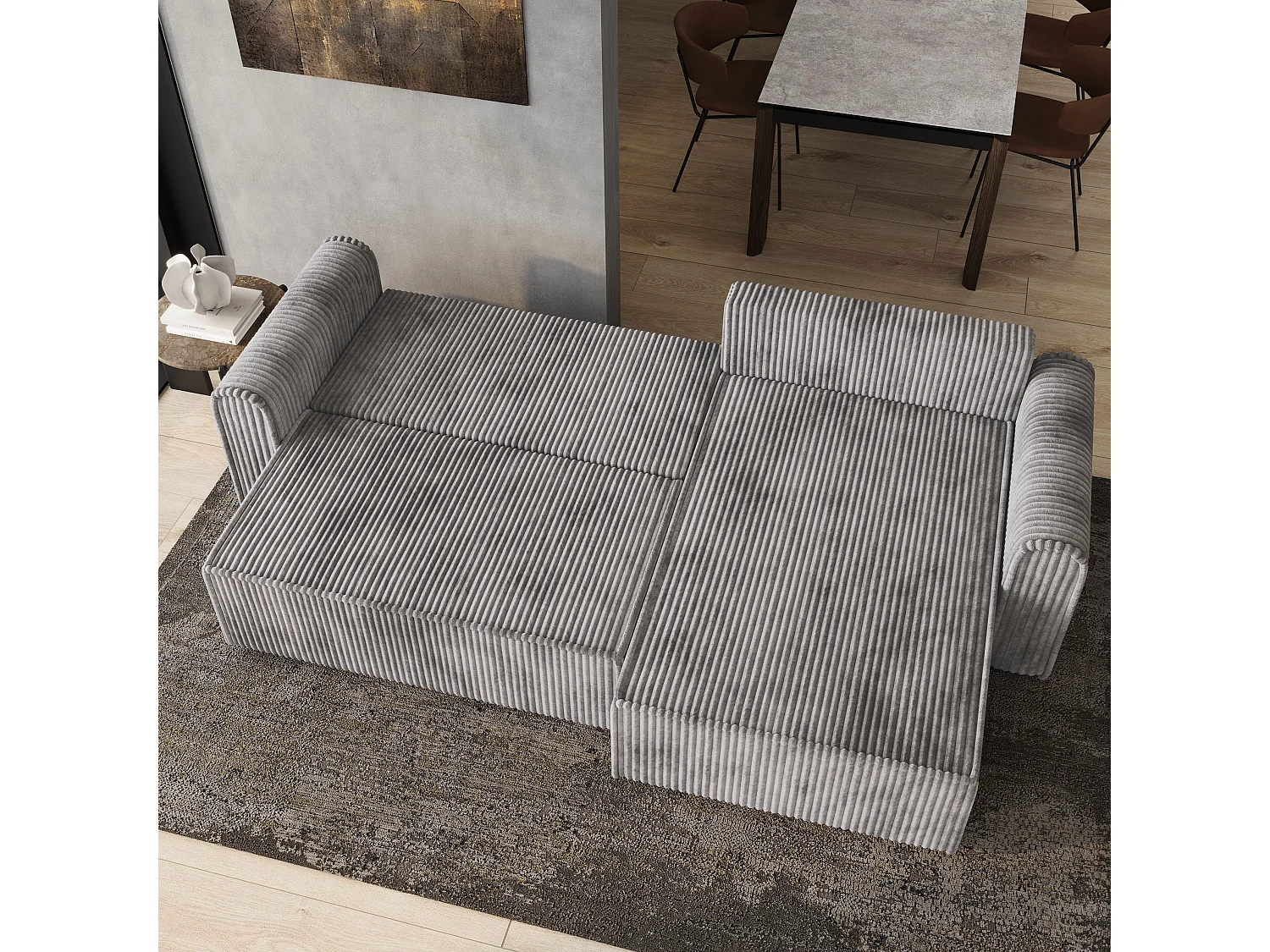 Hoekbank VALTINO van fluweel met slaapfunctie Hellgrau