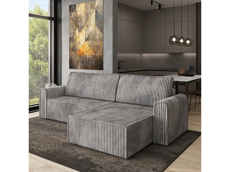 Hoekbank VALTINO van fluweel met slaapfunctie Hellgrau