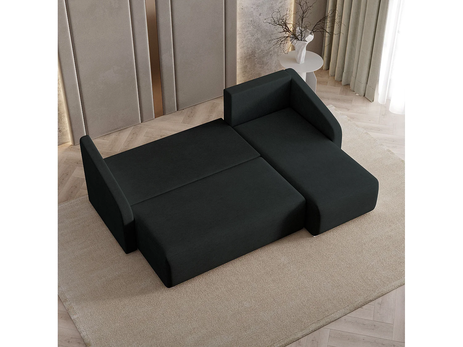 Hoekbank MARELLO van fluweel met slaapfunctie Schwarz
