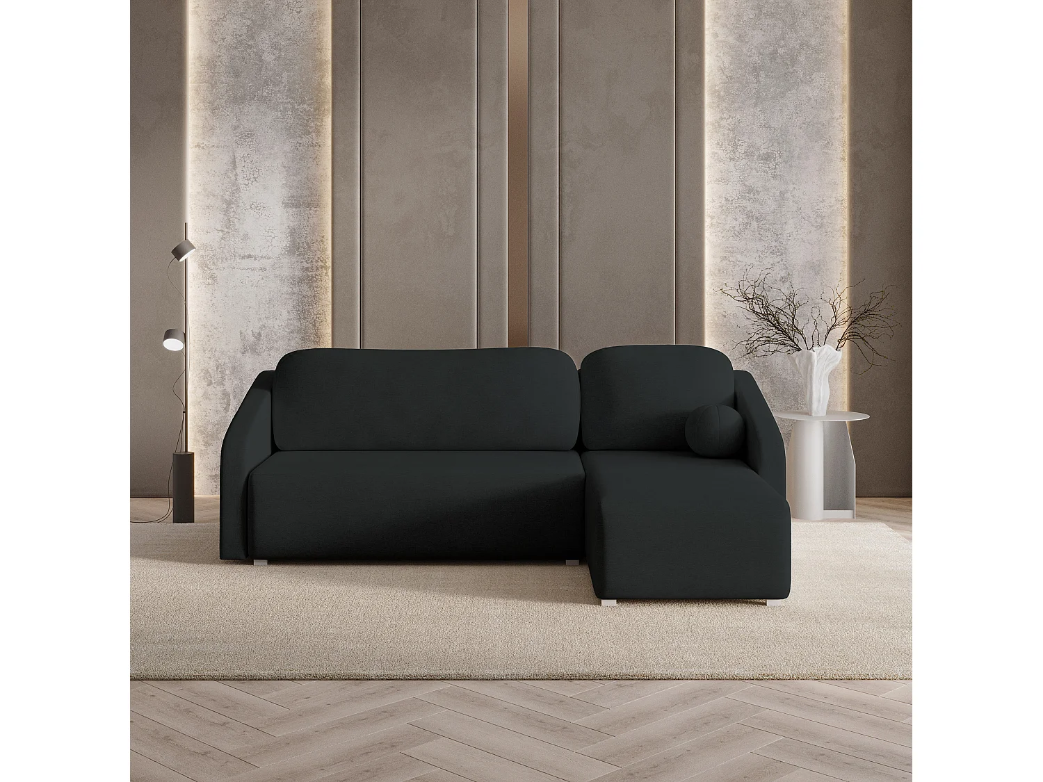 Hoekbank MARELLO van fluweel met slaapfunctie Schwarz