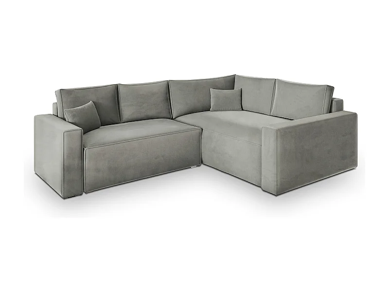 Hoekbank ERONIS van fluweel met slaapfunctie Hellgrau