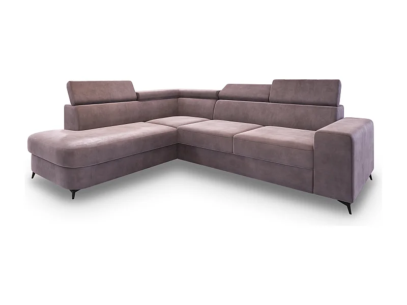 Hoekbank ALVORO van fluweel met slaapfunctie Lila