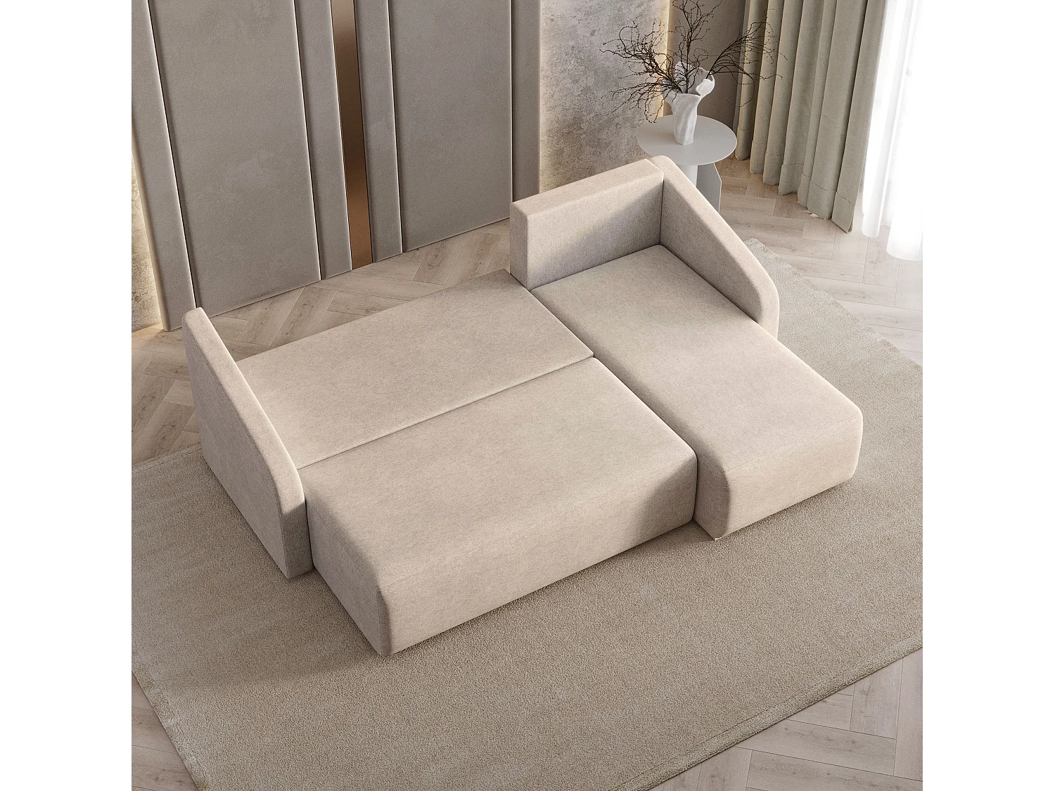 Hoekbank MARELLO van fluweel met slaapfunctie Beige