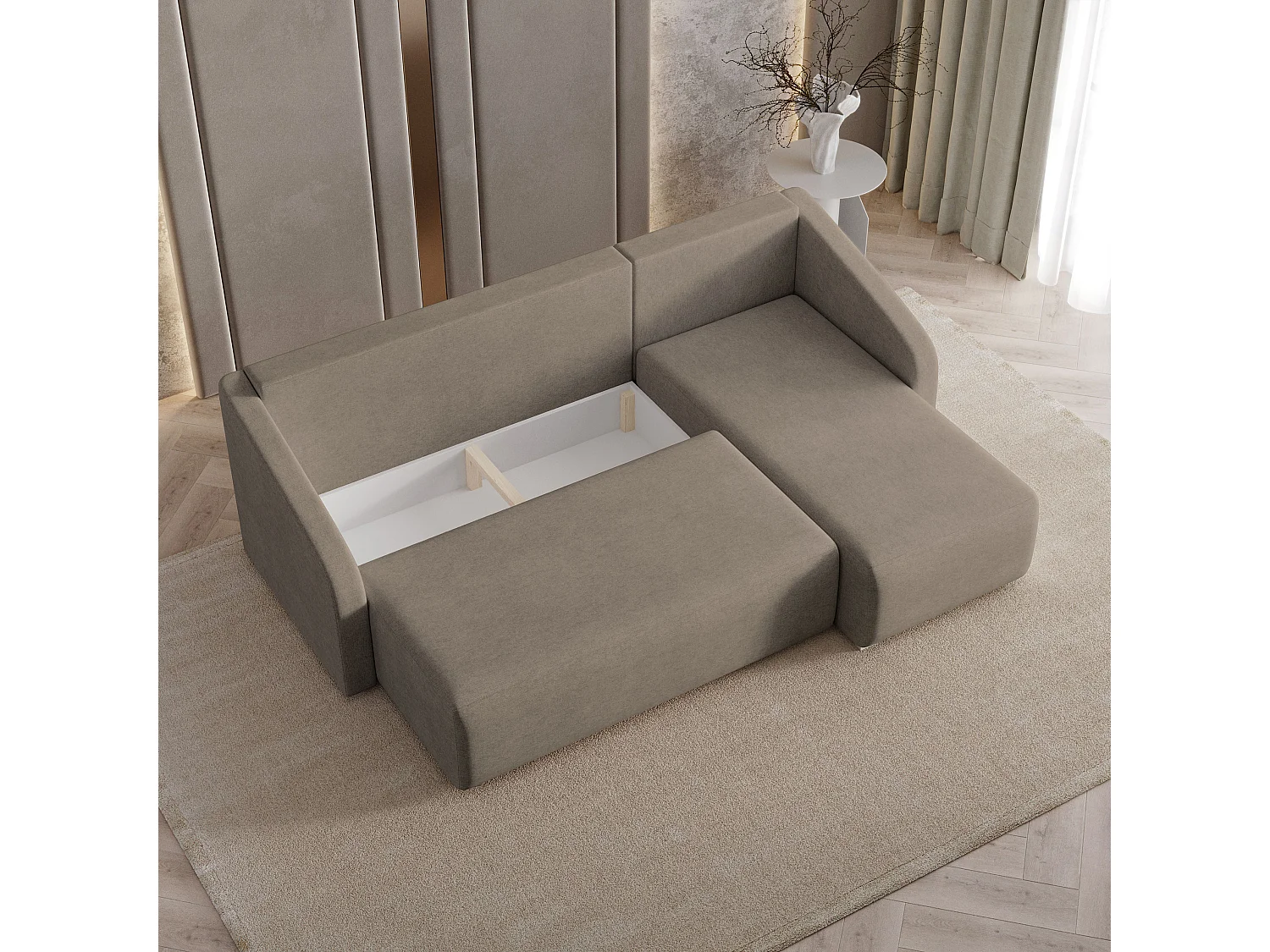 Hoekbank MARELLO van fluweel met slaapfunctie Braun