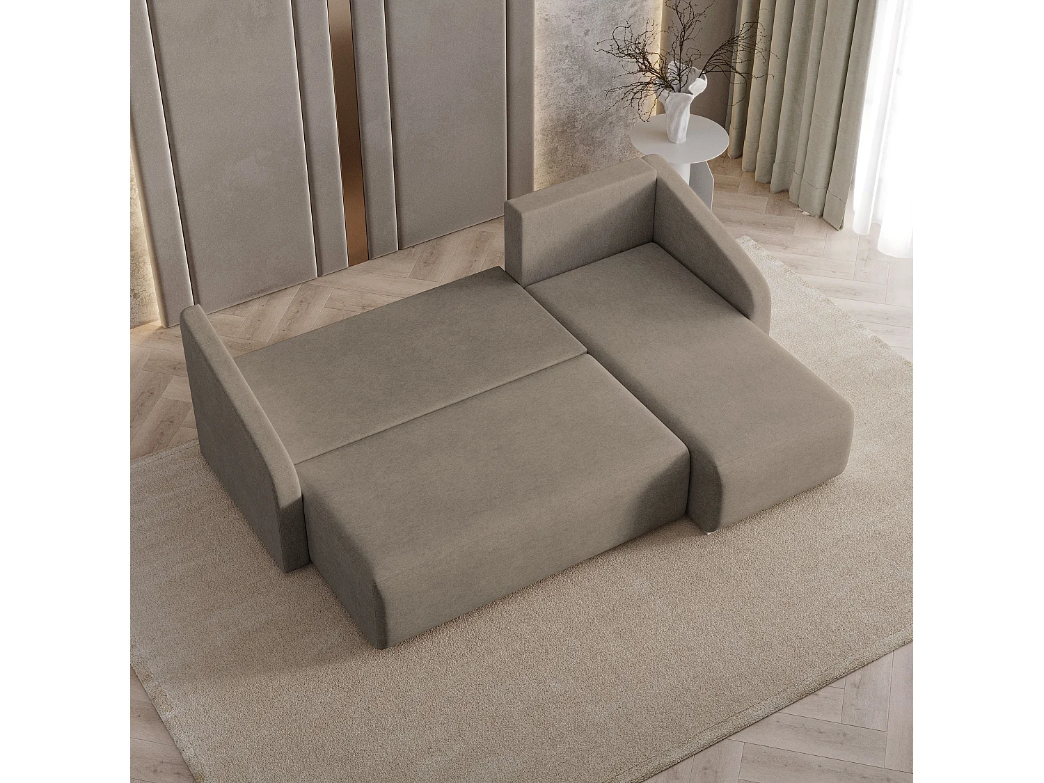 Hoekbank MARELLO van fluweel met slaapfunctie Braun