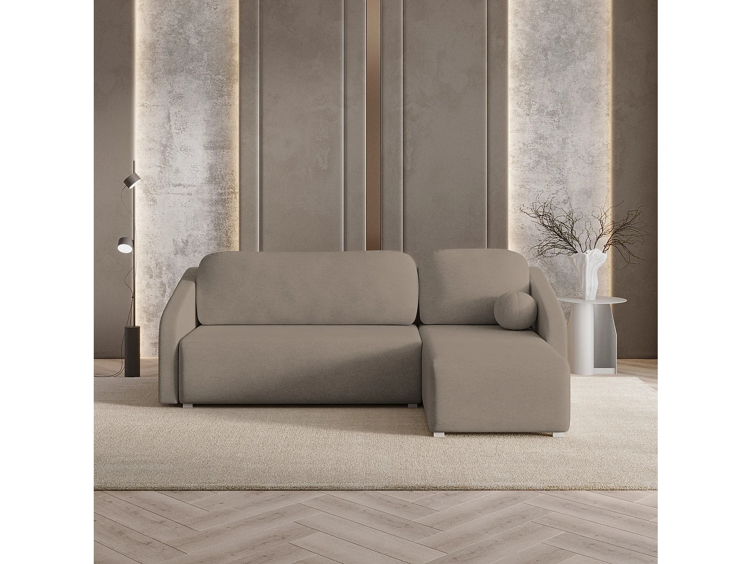 Hoekbank MARELLO van fluweel met slaapfunctie Braun