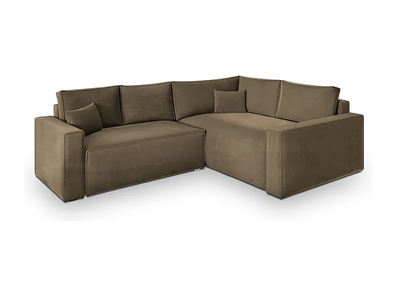 Canapé D'angle Eronis Beige En Velours Avec Fonction De Couchage