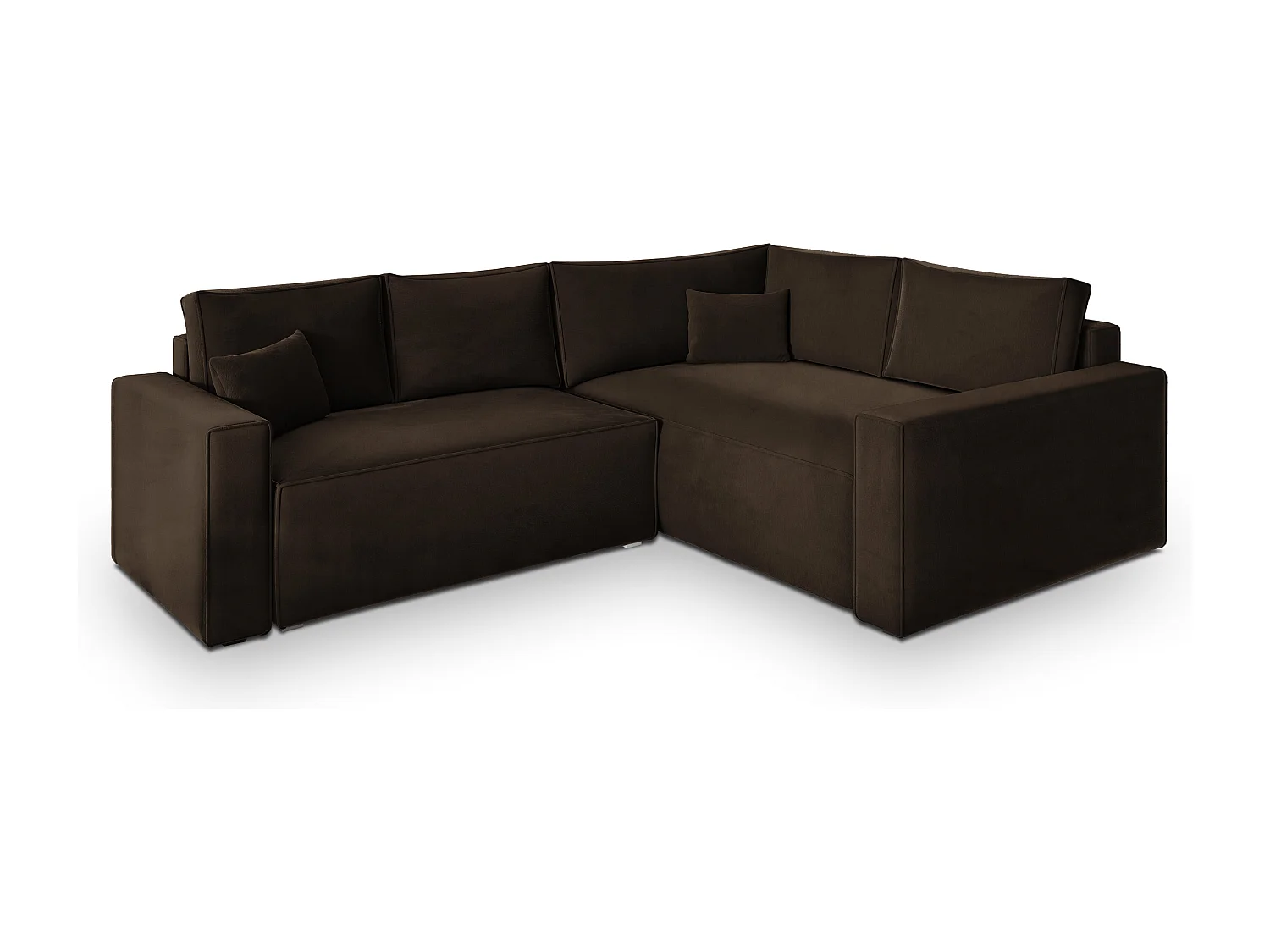 Canapé D'angle Eronis Marron En Velours Avec Fonction De Couchage