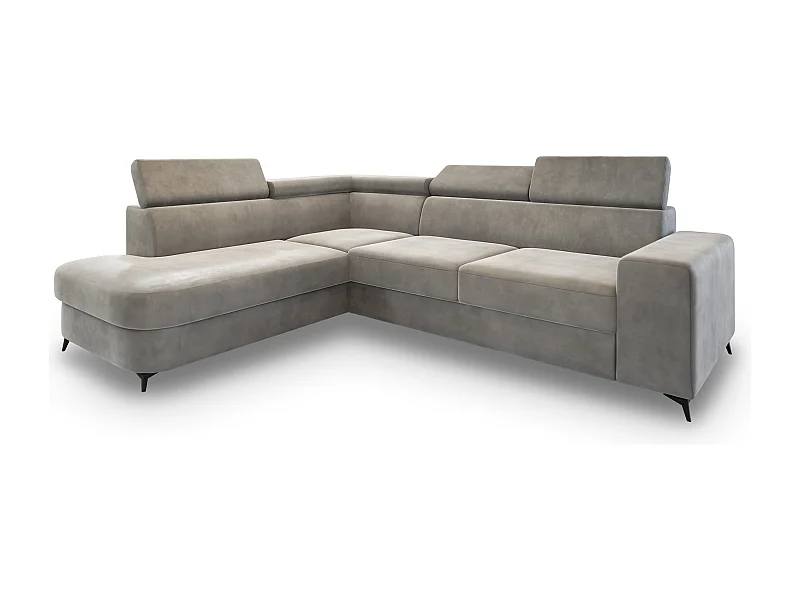 Canapé d'angle ALVORO Gris clair en velours avec fonction de couchage