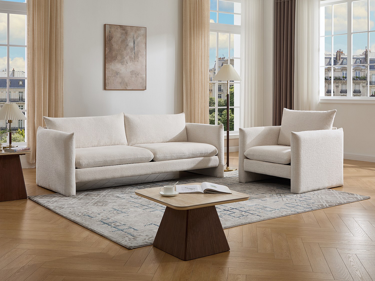 Vente-unique 3-Sitzer-Sofa Und Sessel In Beigem Chenille-Stoff Gorazi