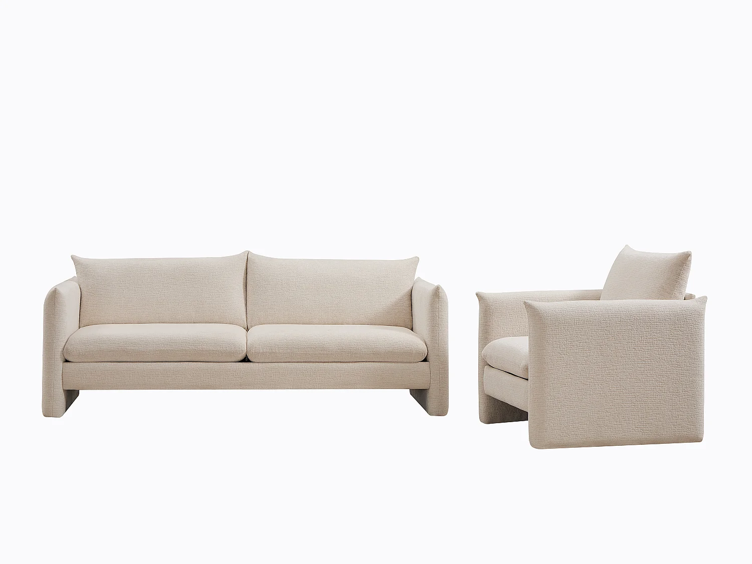 Canapé 3 places et fauteuil en tissu chenille beige GORAZI