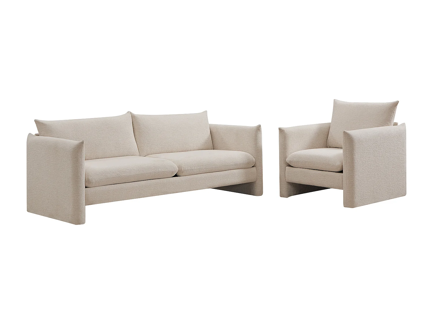 Canapé 3 places et fauteuil en tissu chenille beige GORAZI