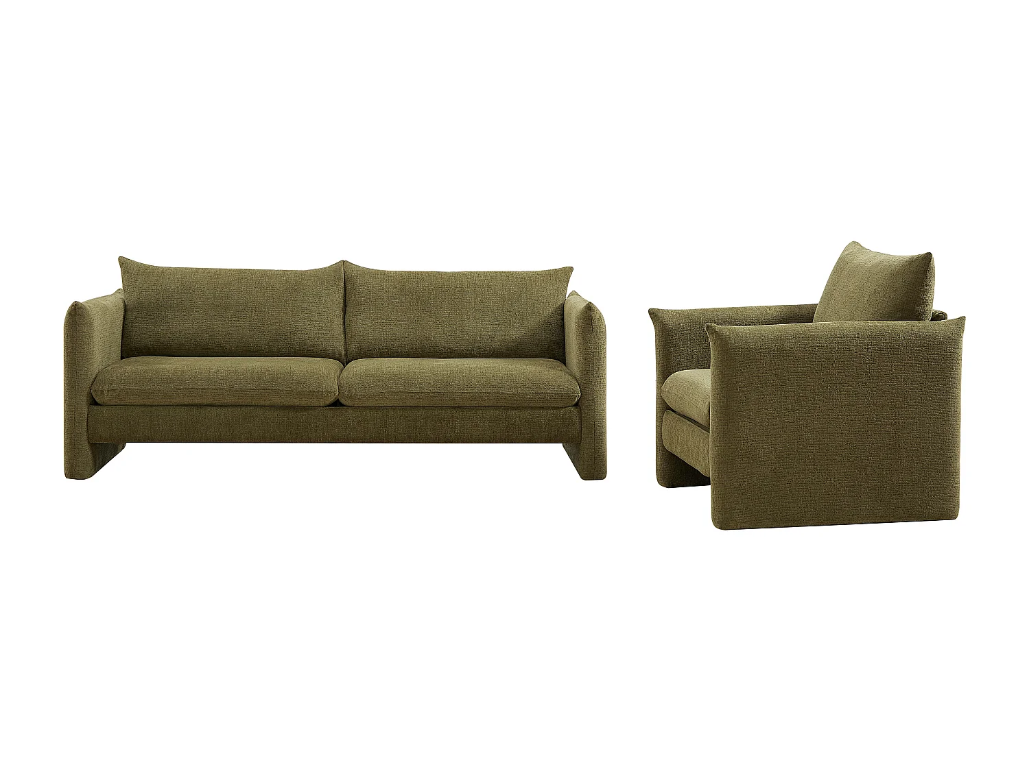 Canapé 3 places et fauteuil en tissu chenille vert GORAZI