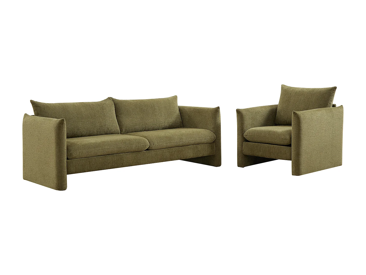 Canapé 3 places et fauteuil en tissu chenille vert GORAZI